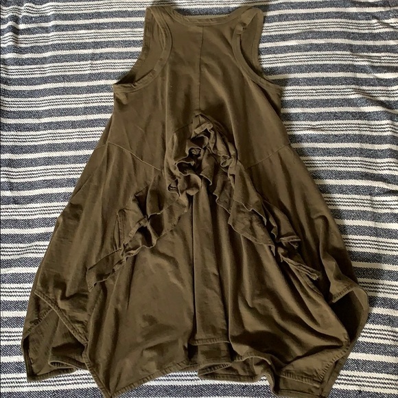 Small Olive Trapeze Dress with Back Ruffle - Picture 5 of 7